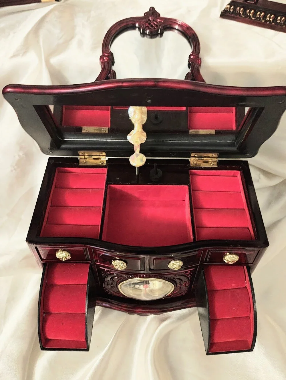Vintage Mahogany-Style Musical Jewelry Box And Picture Frame Bundle
